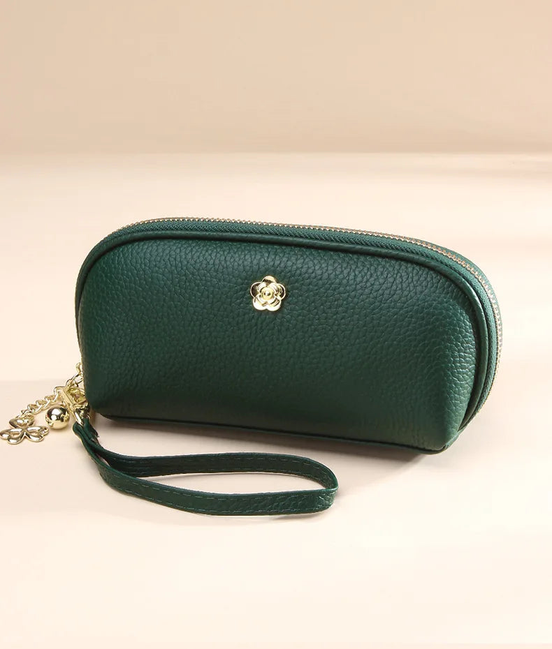 Cyflymder  Fashion Tassels women long wallet Genuine Leather Zipper Shell Wristlet Bag Lady Clutches Flowers Coin Purse Cowhide phone bag