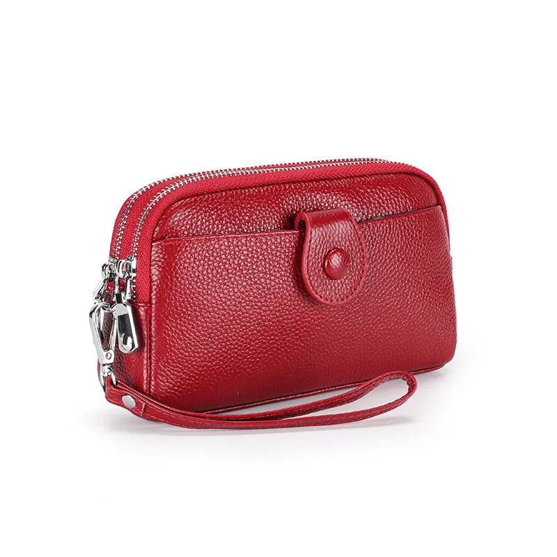 Cyflymder  Genuine Leather Ladies Clutch Purses Long Women Wallet Zipper Wrist Bag Female Coin Purse Mobile Phone Bag chain Crossbody bags