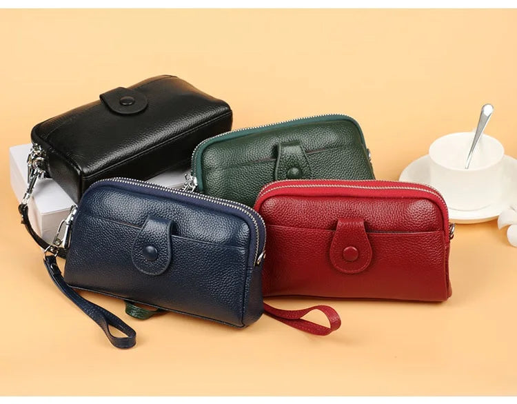 Cyflymder  Genuine Leather Ladies Clutch Purses Long Women Wallet Zipper Wrist Bag Female Coin Purse Mobile Phone Bag chain Crossbody bags