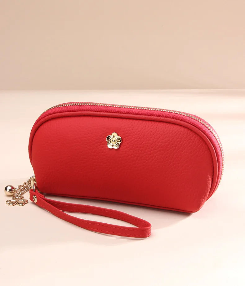 Cyflymder  Fashion Tassels women long wallet Genuine Leather Zipper Shell Wristlet Bag Lady Clutches Flowers Coin Purse Cowhide phone bag