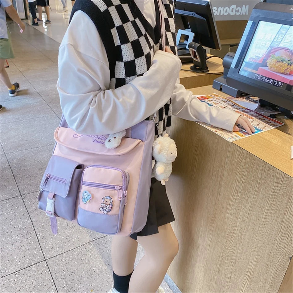 Cyflymder  Large Capacity Tote Bags Trendy Nylon Patchwork Shoulder School Book Bag for Teenage Girls Fashion Student Handbag Crossbody Sac