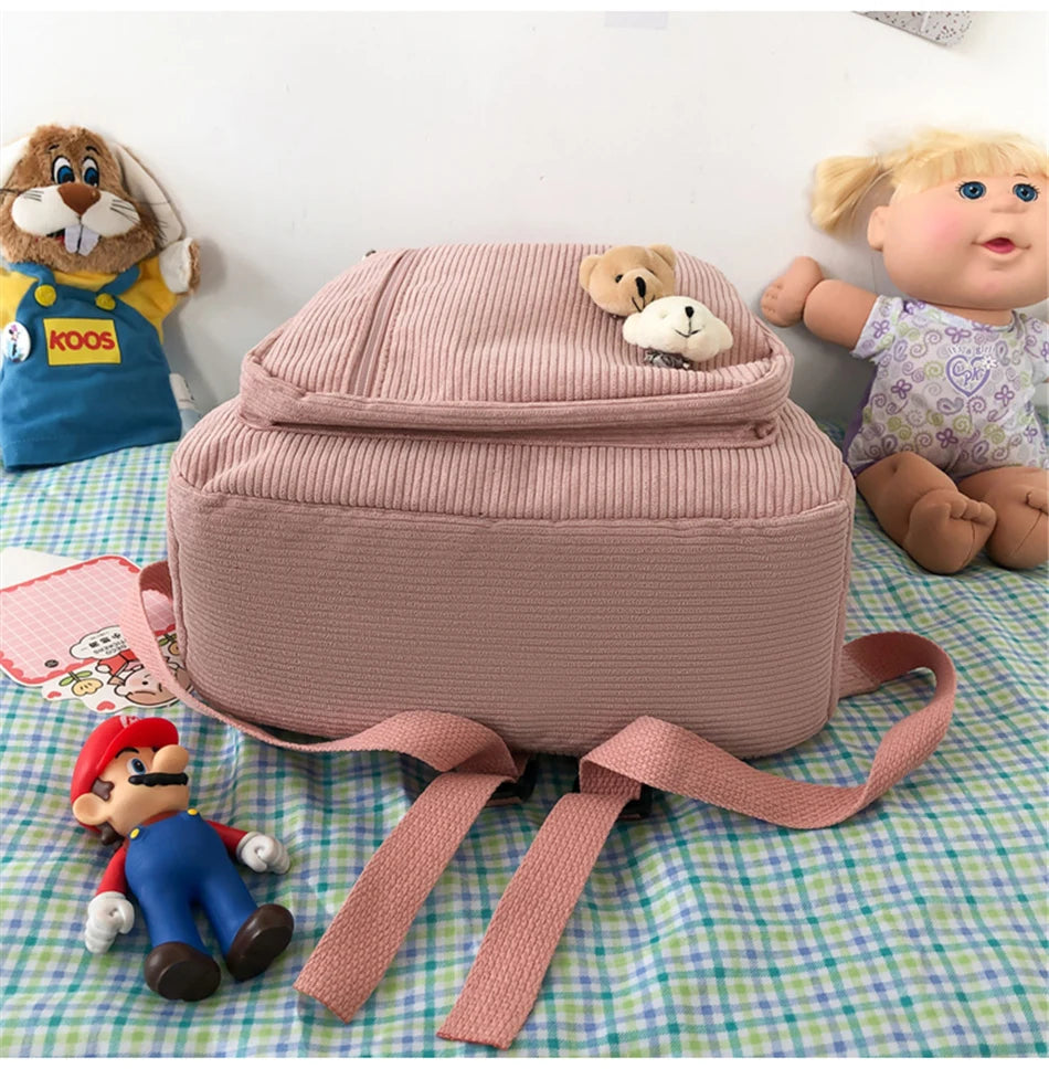 Cyflymder  Stripe Corduroy Woman Backpack Purse Simple School Bag for Teenage Girls Female Travel Bagpack Kawaii Student Book Bag Rucksack