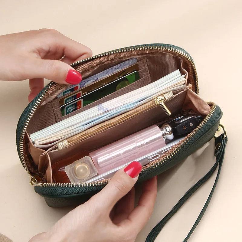 Cyflymder  Fashion Tassels women long wallet Genuine Leather Zipper Shell Wristlet Bag Lady Clutches Flowers Coin Purse Cowhide phone bag