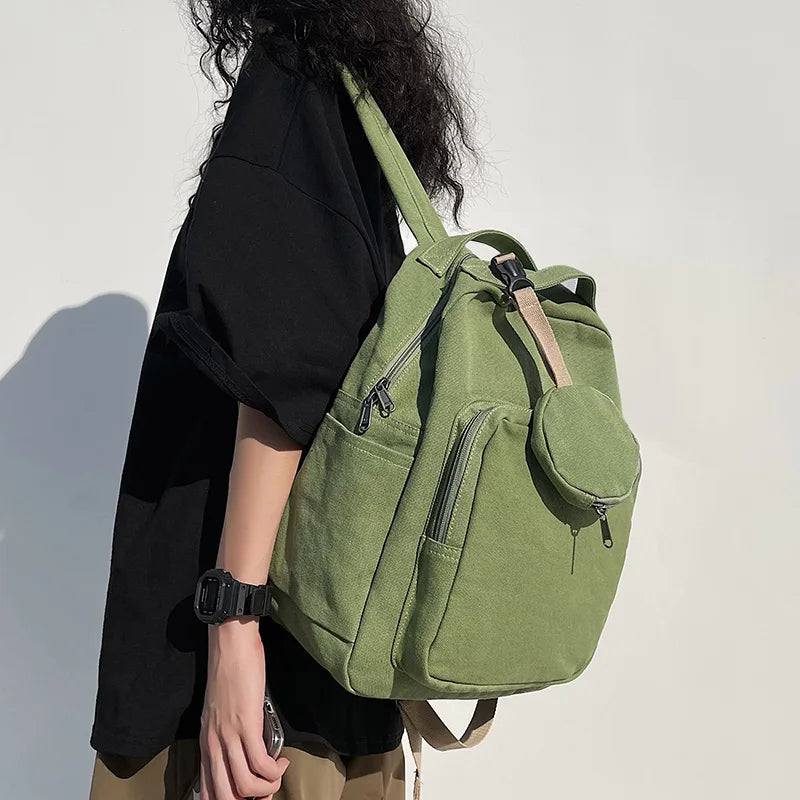 Cyflymder New Green Leisure Canvas Backpack Teen College Student Book Bag Boy Travel Rucksack Fashion Women's School Bag Female Packet