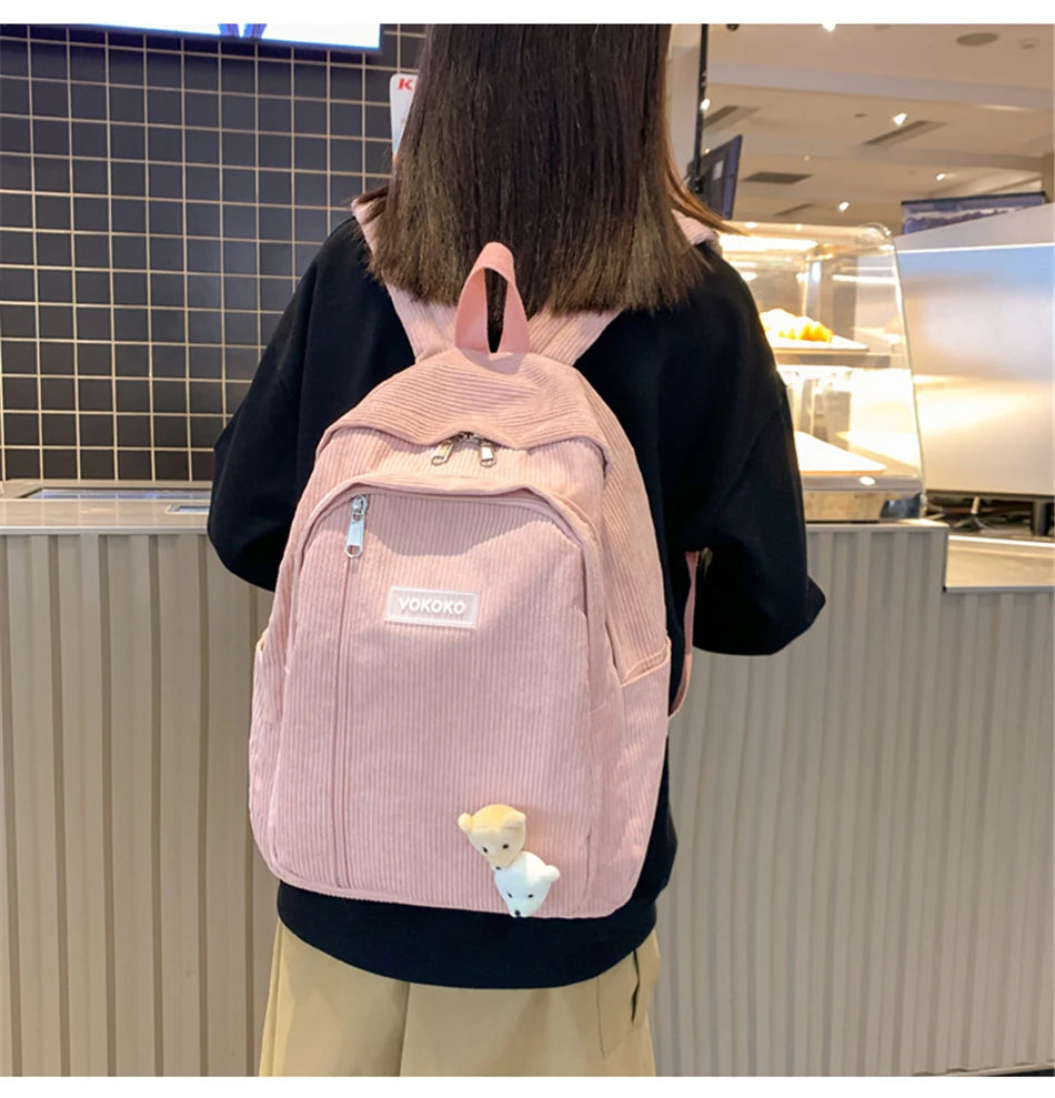 Cyflymder  Stripe Corduroy Woman Backpack Purse Simple School Bag for Teenage Girls Female Travel Bagpack Kawaii Student Book Bag Rucksack