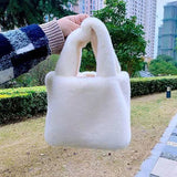 Cyflymder Candy Color Ladies Faux Fur Shoulder Bags Soft Plush Purse Handbags for Women Winter Fashion Female Furry Small Square Tote Bag