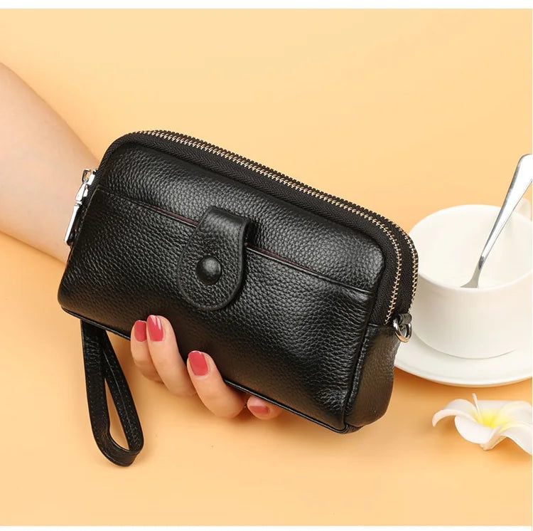 Cyflymder  Genuine Leather Ladies Clutch Purses Long Women Wallet Zipper Wrist Bag Female Coin Purse Mobile Phone Bag chain Crossbody bags