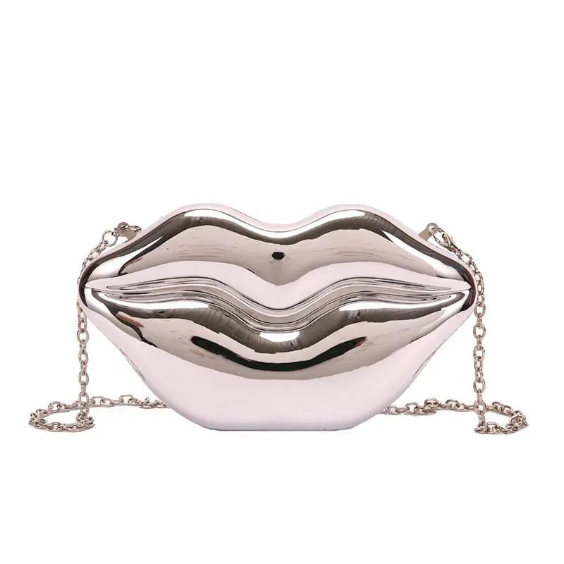 Cyflymder Women Gold Lips Clutch Bag High Quality Ladies Acrylic Chain Shoulder Bag Bolsa Evening Bag Lips Shape Purse