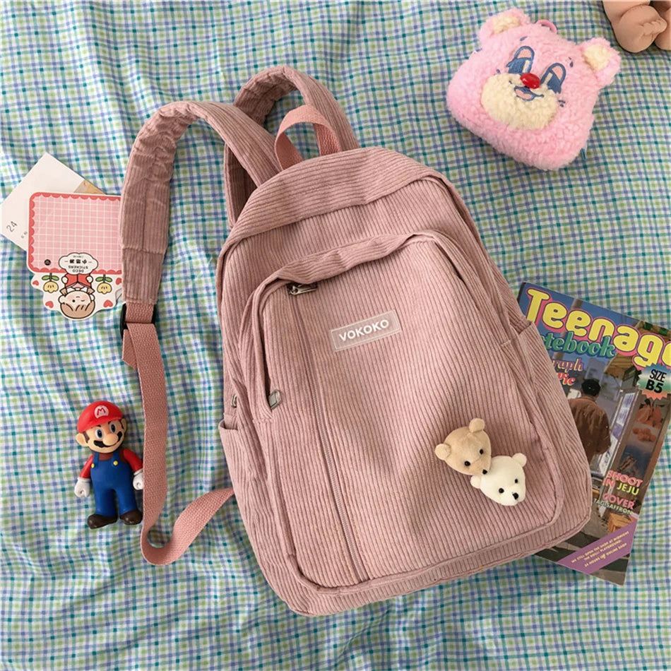 Cyflymder  Stripe Corduroy Woman Backpack Purse Simple School Bag for Teenage Girls Female Travel Bagpack Kawaii Student Book Bag Rucksack