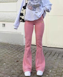 Cyflymder Streetwear Y2k Flared Jeans Women High Waist 90S Fashion Pink Stretch Baggy Mom Jeans Wide Leg Pants Elegant Denim Trousers