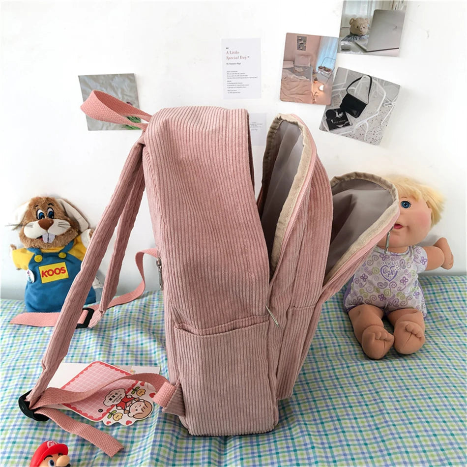 Cyflymder  Stripe Corduroy Woman Backpack Purse Simple School Bag for Teenage Girls Female Travel Bagpack Kawaii Student Book Bag Rucksack