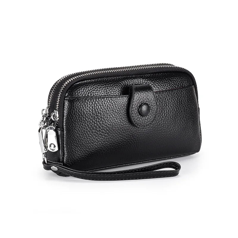 Cyflymder  Genuine Leather Ladies Clutch Purses Long Women Wallet Zipper Wrist Bag Female Coin Purse Mobile Phone Bag chain Crossbody bags