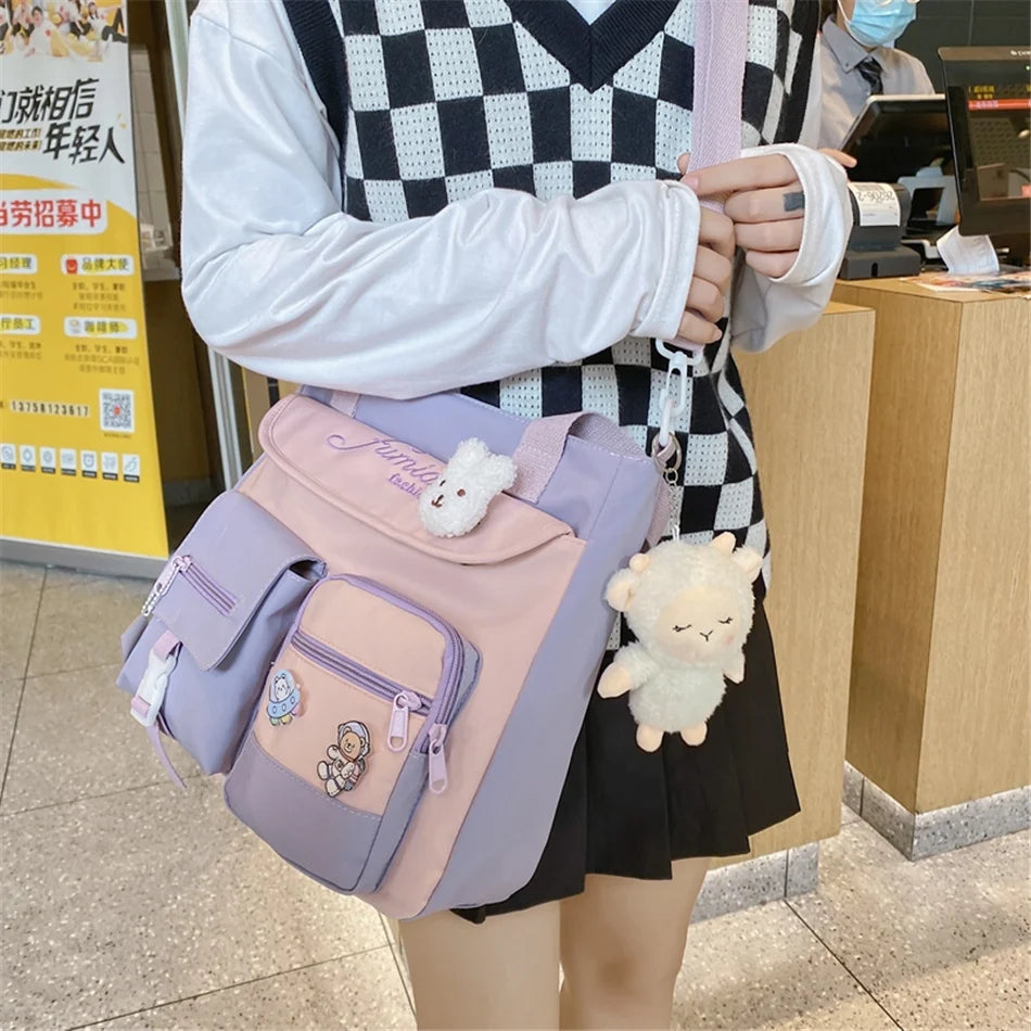 Cyflymder  Large Capacity Tote Bags Trendy Nylon Patchwork Shoulder School Book Bag for Teenage Girls Fashion Student Handbag Crossbody Sac