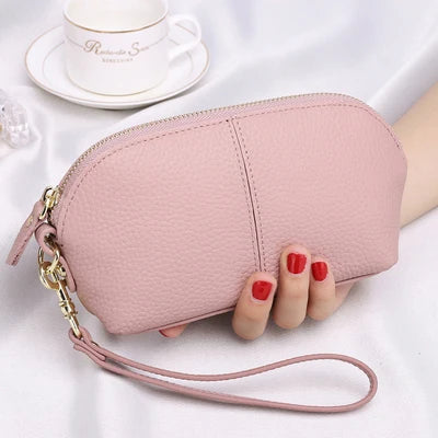 Cyflymder Genuine Leather Women Long Wallet Zipper Wristlet Bag Lady Clutches Coin Purse Cowhide Mobile Phone Bag Evening Party Handbag