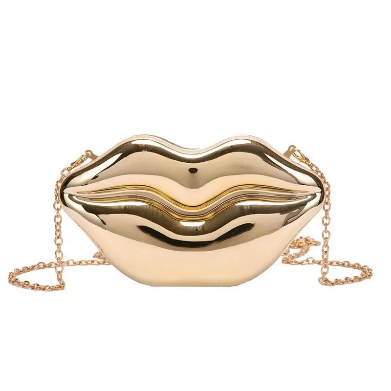 Cyflymder Women Gold Lips Clutch Bag High Quality Ladies Acrylic Chain Shoulder Bag Bolsa Evening Bag Lips Shape Purse