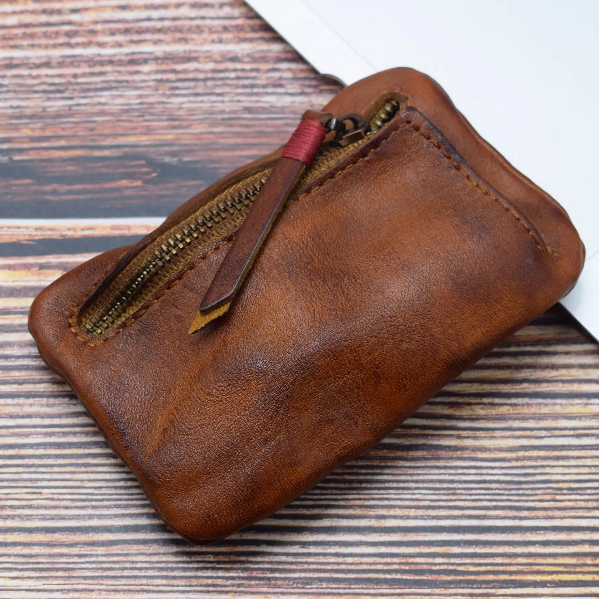 Cyflymder Genuine Leather Coin Purse Men Vintage Original Leather Handmade Small Mini Wallet Card Holder Money Bag Women Zip Change Purses