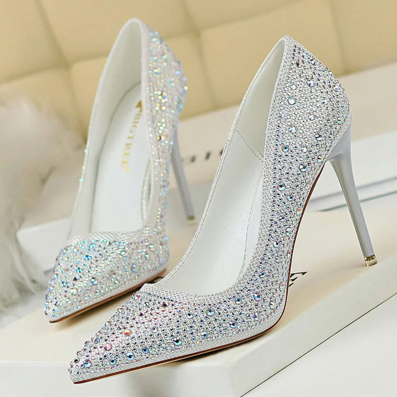 Cyflymder Shoes Rhinestone Woman Pumps Fashion Wedding Shoes Women Basic Pump Stiletto Heels 10cm 7cm Heeled Shoes High Heels