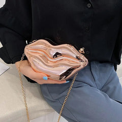 Cyflymder Women Gold Lips Clutch Bag High Quality Ladies Acrylic Chain Shoulder Bag Bolsa Evening Bag Lips Shape Purse