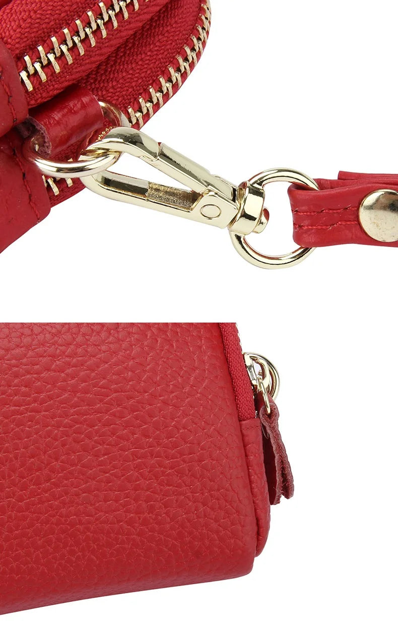 Cyflymder  Genuine Leather Women Double Zip Wallet new Ladies Clutch Purse Cowhide Wristlet Bag Coin Purse Fashion Mobile Phone Bags