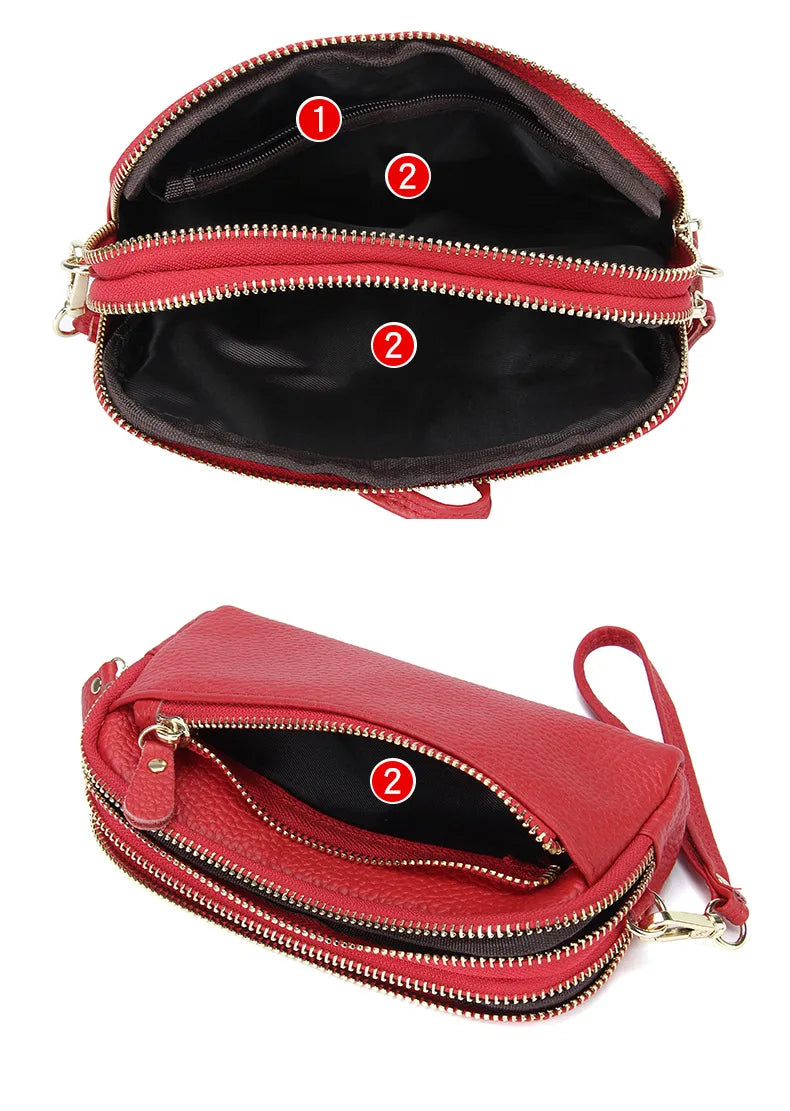 Cyflymder  Genuine Leather Women Double Zip Wallet new Ladies Clutch Purse Cowhide Wristlet Bag Coin Purse Fashion Mobile Phone Bags