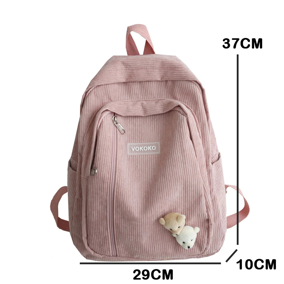Cyflymder  Stripe Corduroy Woman Backpack Purse Simple School Bag for Teenage Girls Female Travel Bagpack Kawaii Student Book Bag Rucksack