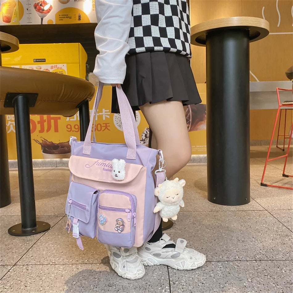 Cyflymder  Large Capacity Tote Bags Trendy Nylon Patchwork Shoulder School Book Bag for Teenage Girls Fashion Student Handbag Crossbody Sac