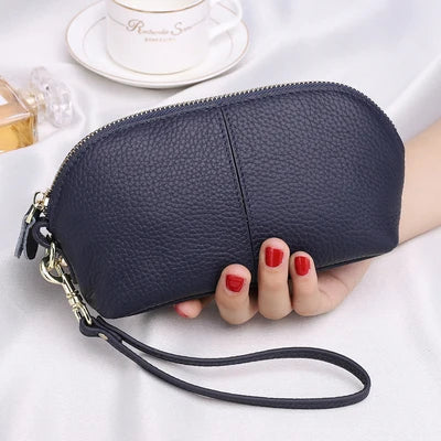 Cyflymder Genuine Leather Women Long Wallet Zipper Wristlet Bag Lady Clutches Coin Purse Cowhide Mobile Phone Bag Evening Party Handbag