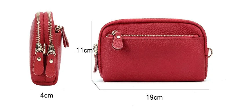 Cyflymder  Genuine Leather Women Double Zip Wallet new Ladies Clutch Purse Cowhide Wristlet Bag Coin Purse Fashion Mobile Phone Bags