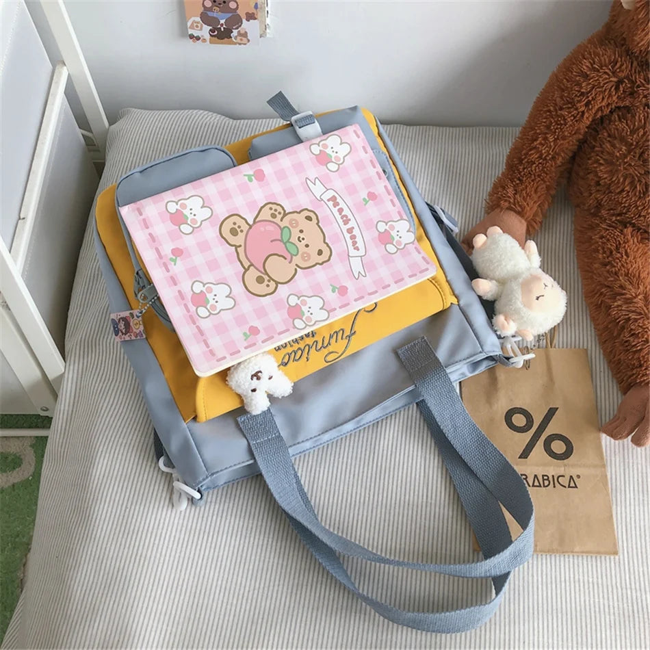 Cyflymder  Large Capacity Tote Bags Trendy Nylon Patchwork Shoulder School Book Bag for Teenage Girls Fashion Student Handbag Crossbody Sac