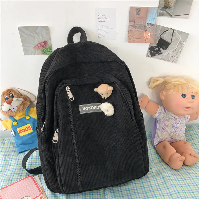 Cyflymder  Stripe Corduroy Woman Backpack Purse Simple School Bag for Teenage Girls Female Travel Bagpack Kawaii Student Book Bag Rucksack