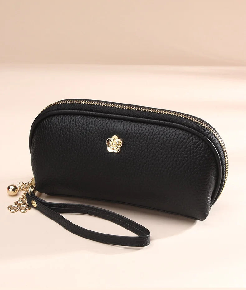 Cyflymder  Fashion Tassels women long wallet Genuine Leather Zipper Shell Wristlet Bag Lady Clutches Flowers Coin Purse Cowhide phone bag