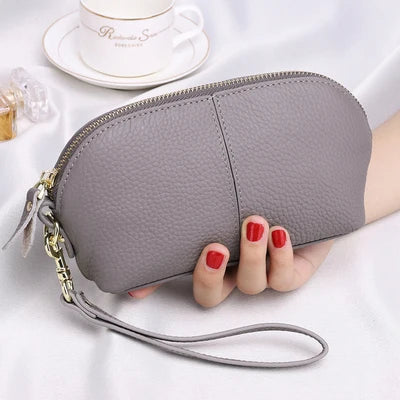 Cyflymder Genuine Leather Women Long Wallet Zipper Wristlet Bag Lady Clutches Coin Purse Cowhide Mobile Phone Bag Evening Party Handbag