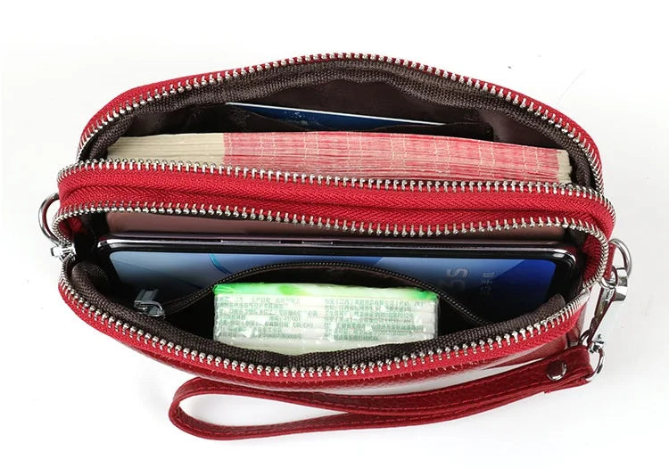 Cyflymder  Genuine Leather Ladies Clutch Purses Long Women Wallet Zipper Wrist Bag Female Coin Purse Mobile Phone Bag chain Crossbody bags