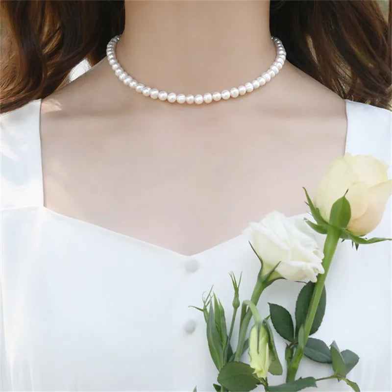 Cyflymder Vintage Style Simple 6MM Pearl Chain Choker Necklace For Women Wedding Love Shell Pendant Necklace Fashion Jewelry Wholesale