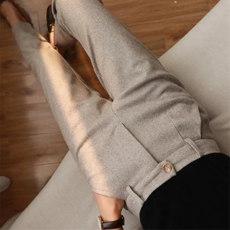 Cyflymder Woolen Pants Women's Harem Pencil Pants Autumn Winter High Waisted Casual Suit Pants Office Lady Women Trousers