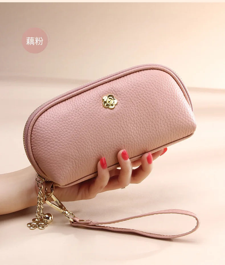 Cyflymder  Fashion Tassels women long wallet Genuine Leather Zipper Shell Wristlet Bag Lady Clutches Flowers Coin Purse Cowhide phone bag