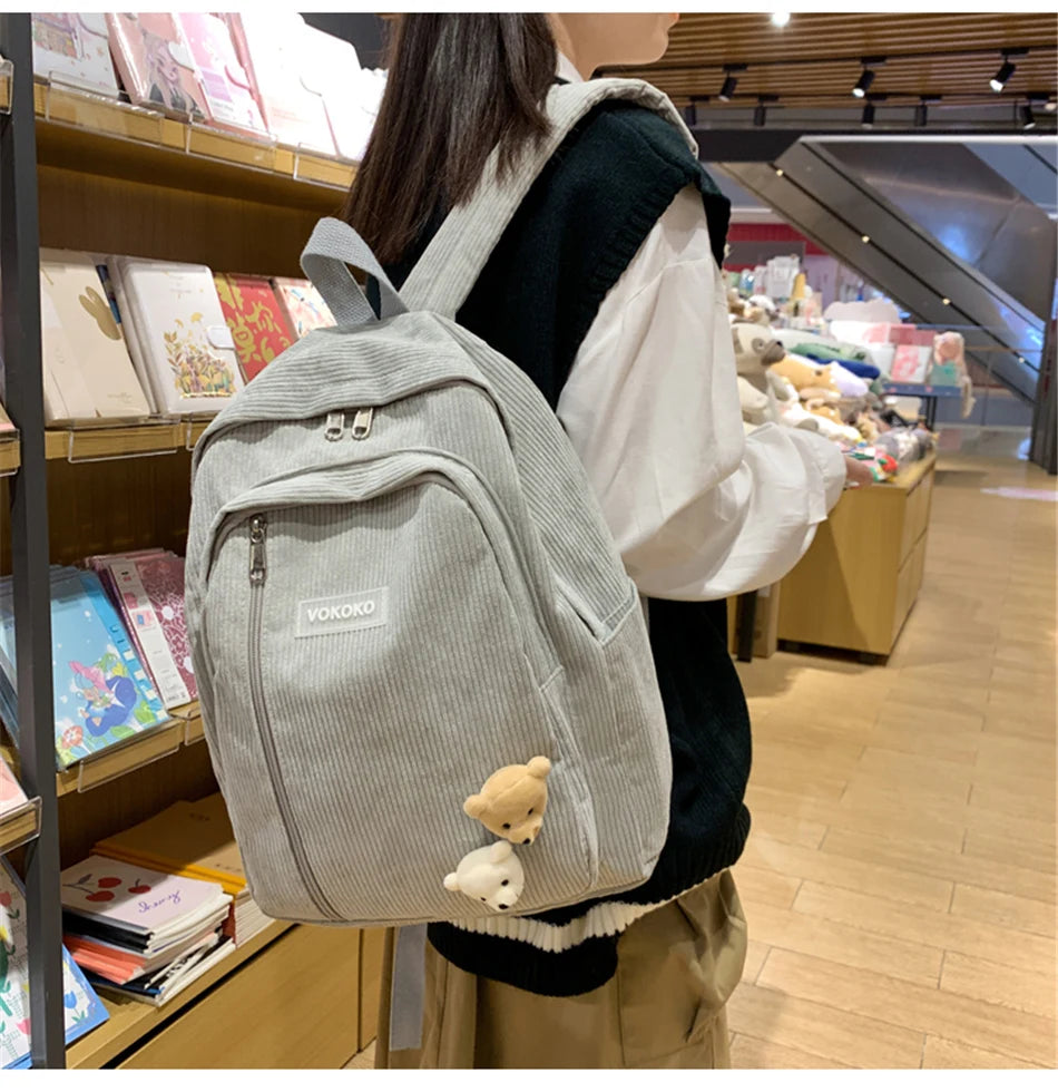 Cyflymder  Stripe Corduroy Woman Backpack Purse Simple School Bag for Teenage Girls Female Travel Bagpack Kawaii Student Book Bag Rucksack
