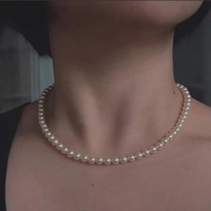 Cyflymder Vintage Style Simple 6MM Pearl Chain Choker Necklace For Women Wedding Love Shell Pendant Necklace Fashion Jewelry Wholesale