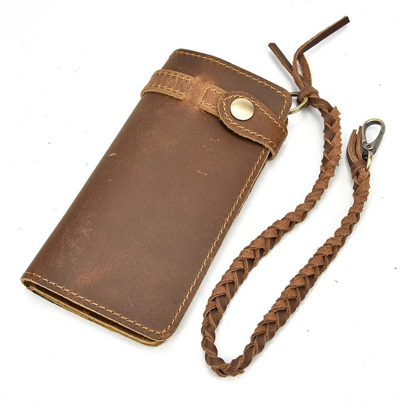 Cyflymder Vintage Hasp Open Genuine Cow Leather Men Wallet Large Capacity Crazy Horse Real Leather Man Bifold Purse Clutch Wallet chain