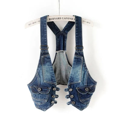 Cyflymder  Women Vintage Vest Denim Jacket Cool Outerwear Slim Sleeveless  Casual Jeans Waistcoats Single-breasted Female Short Denim Tops