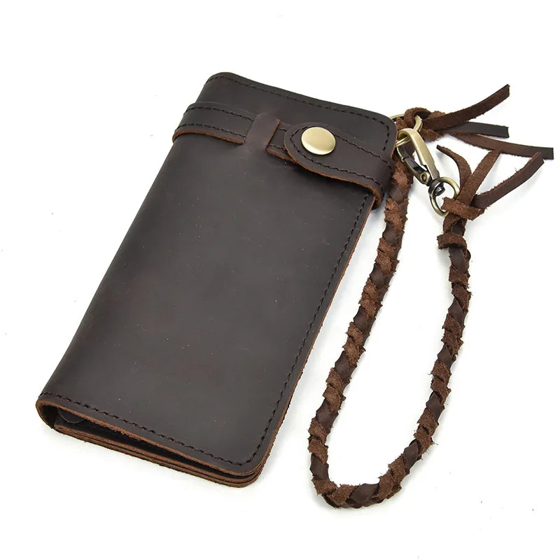 Cyflymder Vintage Hasp Open Genuine Cow Leather Men Wallet Large Capacity Crazy Horse Real Leather Man Bifold Purse Clutch Wallet chain