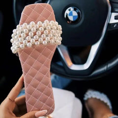 Cyflymder  Spring/summer new women pearl rhinestone women's all-match casual slippers fashion solid color flat shoes sandals