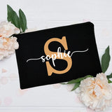 Cyflymder Personalized Makeup Bag Bridesmaid Maid of Honor Holiday Wedding Bachelorette Party Gift Canvas Monogram Cosmetic Zipper Pouches