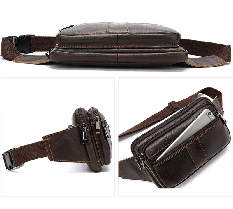 Cyflymder Leather Men Waist Pack Fashion Fanny Pack for Cell Phone Male Crazy Horse Leather Chest Bag Belt Bag Small Shoulder Bag