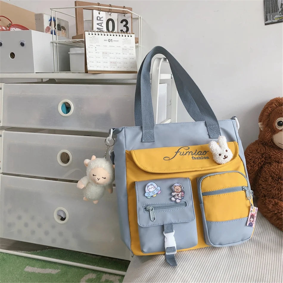 Cyflymder  Large Capacity Tote Bags Trendy Nylon Patchwork Shoulder School Book Bag for Teenage Girls Fashion Student Handbag Crossbody Sac