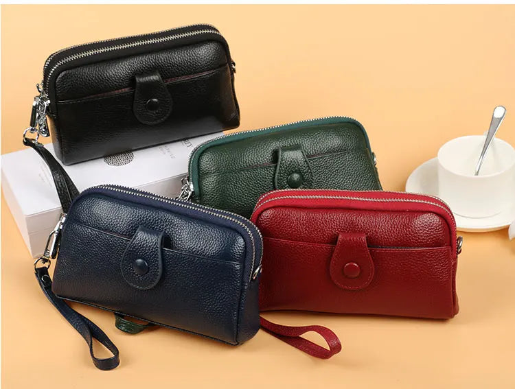 Cyflymder  Genuine Leather Ladies Clutch Purses Long Women Wallet Zipper Wrist Bag Female Coin Purse Mobile Phone Bag chain Crossbody bags