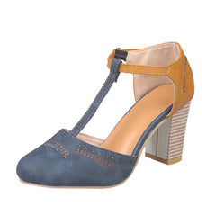 Cyflymder  Summer High Heel Sandals Shoes Women Fashion Rome Round Toe Buckle Strap Sandals Thick Heel Shoes