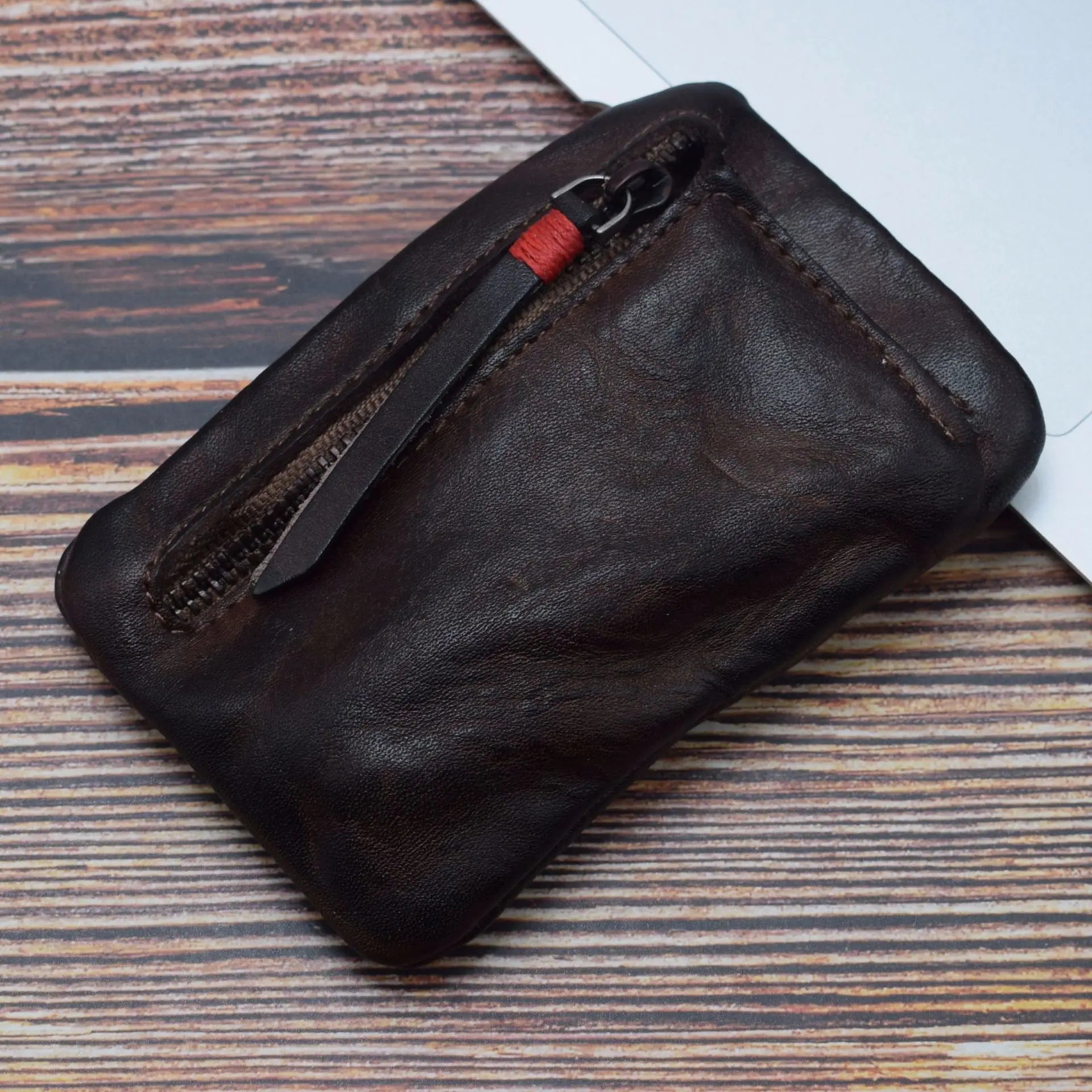 Cyflymder Genuine Leather Coin Purse Men Vintage Original Leather Handmade Small Mini Wallet Card Holder Money Bag Women Zip Change Purses