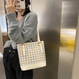 Cyflymder Vintage Plaid Handbags Women Shopping Daily Totes Travel Simple PU Shoulder Bags Youth Ladies Simple Versatile Bag
