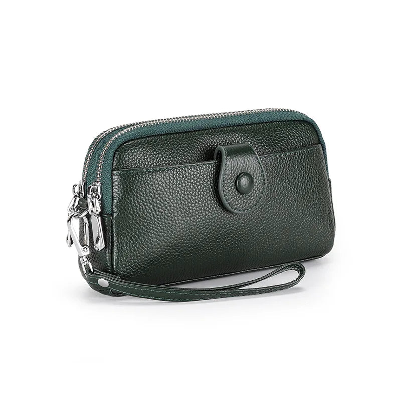 Cyflymder  Genuine Leather Ladies Clutch Purses Long Women Wallet Zipper Wrist Bag Female Coin Purse Mobile Phone Bag chain Crossbody bags